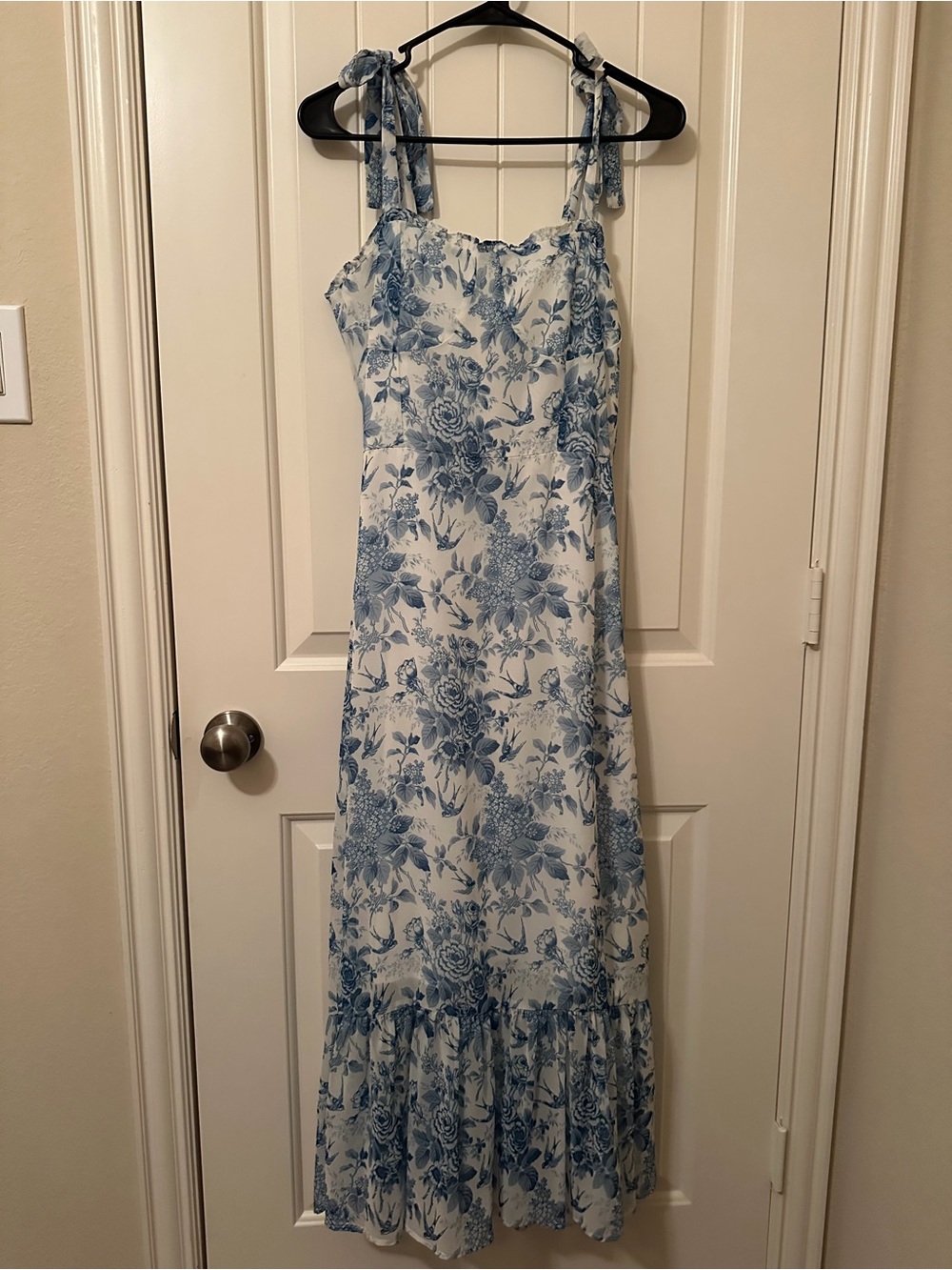 Blue Floral Tie-Shoulder Maxi Dress